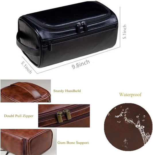 Personalized Embroidery PU Leather Travel Toiletry Bag for Men,Stylish Travel Organizer for Travel, Wedding Gift,Customized Monogram Travel Shaving Dopp Kit for Groomsmen (Black)