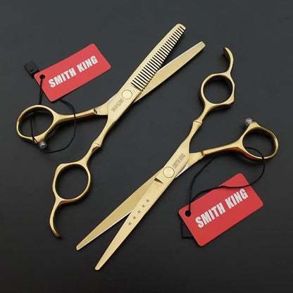 6.0 Inches Professional hair cutting thinning scissors set with razor (Gold)