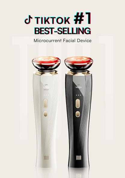 INIA 3-in-1 Red Light Therapy for Face and Neck Beauty Device for Puffiness & Skin Firming Skincare Tool (Black)