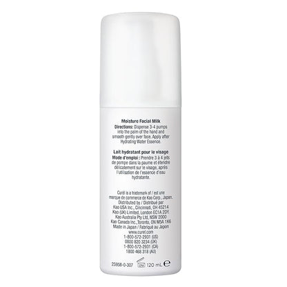 Curel Japanese Skin Care Moisture Facial Milk, Face moisturizer for Dry, Sensitive Skin, pH Balanced, Relieves Tightness and Calms, Fragrance & Alcohol Free Face Lotion, Facial Serum, 4 Fl Oz