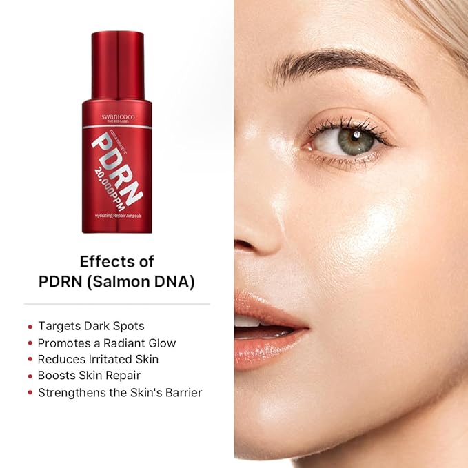 Swanicoco PDRN Hydrating Repair Ampoule Serum Powerful Anti Aging Face and Neck for Skin Turnover Skin Regeneration Wound Healing Korean Skincare, Stocking Stuffer 30ml 1Fl Oz