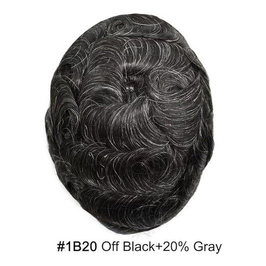 FACE MIRACLE Mens Toupee Lace Front Hairpieces Soft Human Hair Replacement System Natural Hairline Toupee for Men French Lace Poly V-Looped Mens hair Units 6"X9" #1B20 Off Black with 20% Gray