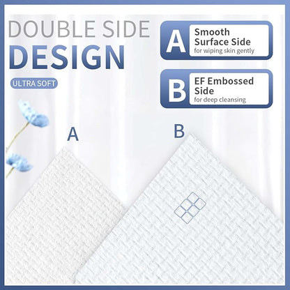 Face Cleaning Towels, Makeup Remover Dry Wipes, Hyaluronic Acid, Skincare Towels for Face, Cleansing and Moisturizing, Cotton, Thick Soft, Travel, 50 Ct, 1 Pack