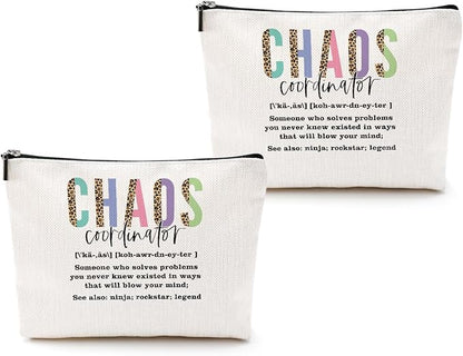 2pcs Chaos Coordinator Makeup Bag Chaos Coordinator Gifts for Women Cosmetic Bag, Thank You Gifts for Women Her Moms Manager Colleagues Retirement Boss Gift, Makeup Pouch Zipper Bags