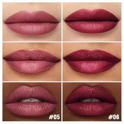 2Pcs Matte Lipstick Crayon Set for Women, Mauve Cherry Red 24 Hour Lipstick Lip Liner Pencil, Neutral Lip Stick Lipliner Long Lasting Waterproof Smudge Proof, Vegan & Cruelty-Free, 05+06