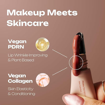 PDRN Tinted Lip Serum – High Gloss Ultra Hydrating Natural Glow, Non-Sticky Volumizing Color Glaze with Long-Lasting Shine, Nourishing Moisturizing Repair for Chapped Lips (0.34 oz)