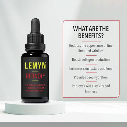Retinol2 Facial Oil Serum with 2% Advanced Gentle Retinol, Vitamin A+E+F – Freshly Made Anti-Aging, Hydrating, and Firming Formula | 30ml