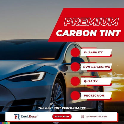 RockRose 35% Premium Carbon Car Window Tint Film 24 in x 100FT 2PLY Charcoal Privacy Film UV, Heat Blocking Tint for Car or Home Adhesive Film Easy Shrink, Plotter Friendly Pro Grade