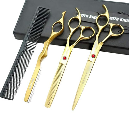 7.0 Inches Professional hair cutting thinning scissors set with razor (Gold)