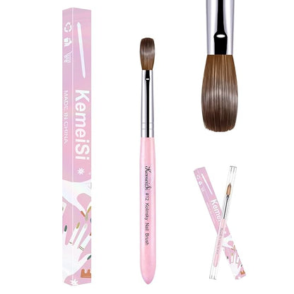 Acrylic Nail Brush Size #12, 100% Pure Kolinsky Nail Art Brushes for Acrylic Application, Sturdy Starry Handle Oval Shaped Nail Design Tools for Professional Manicure DIY, Pink