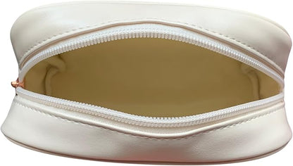 Luxurious Cream Quilted Cosmetic Bag - Elegant Travel & Makeup Organizer