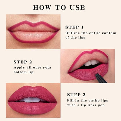 Kaely Pink Longwear Liquid Lip Liner Waterproof, 24 Hour Long Lasting Lip Liner Stain Marker Pen, 2-in-1 Matte Semi Permanent Lipliner & Lipstick, Vegan & Cruelty-Free, 02