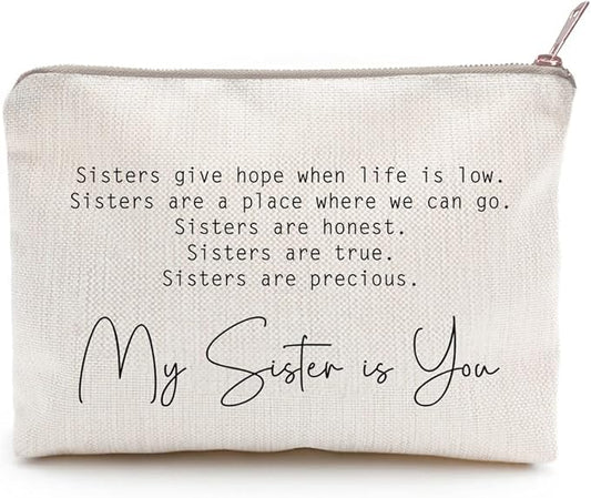 Sister Makeup Case Gift, Soul Sister Cosmetic Bag, Sister Birthday Gift, Sister Graduation Toiletry Bag Gift Motivation Quotes Sister Gift (Sister is you)