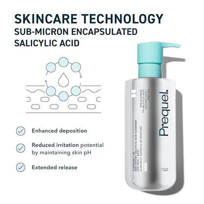 Prequel Skin Gleanser SA, Moisturizing Glycerin Face Wash,1% Salicylic Acid Face Cleanser, Unscented and Combination Skin Face Soap, 13.5 ounce (each) Pump Bottles - 6.75 fluid ounce (Pack of 2)