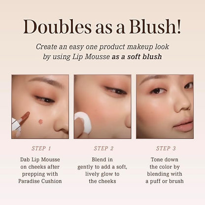 DEARDAHLIA Paradise Dream Velvet Lip Mousse (Plush) - Vegan Soft-Matte Lip Tint with Lightweight, Buildable, Long-Lasting Color, Whipped Mousse Texture. Cruelty-Free. 0.21 Fl oz