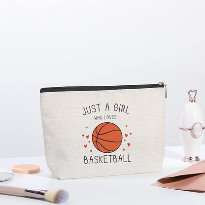 Basketball Gifts, Basketball Gifts for Girls, Basketball Stuff, Gift for Bestie Sister Daughter Girls Sister Friend Women, basketball Decor, Travel Toiletry Makeup Zipper Pouch Just a Girl Who Loves