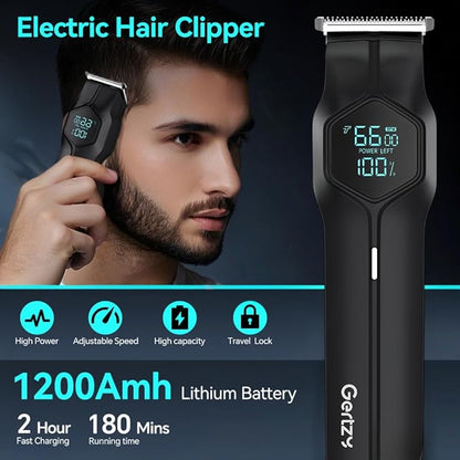 5-in-1 Electric Beard Trimmer Body Hair Trimmer Kit, Professional Cordless Hair Clippers for Men Rechargeable, IPX7 Waterproof Mens Grooming Kit for Face, Mustache, Body, Nose, Gifts for Men (Black)