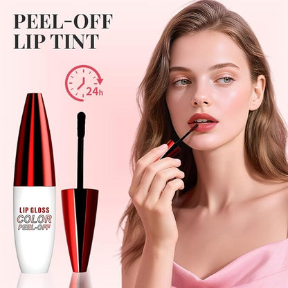 2 PCS Lip Gloss Color Peel Off Lip Stain, Long Lasting Lipstain Peel Off, Charming Lipstick Transfer Proof No Stick Cup (01-Rose Red and 02-Grapefruit Color)