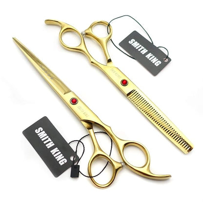 7.0 Inches Professional hair cutting thinning scissors set with razor (Gold)