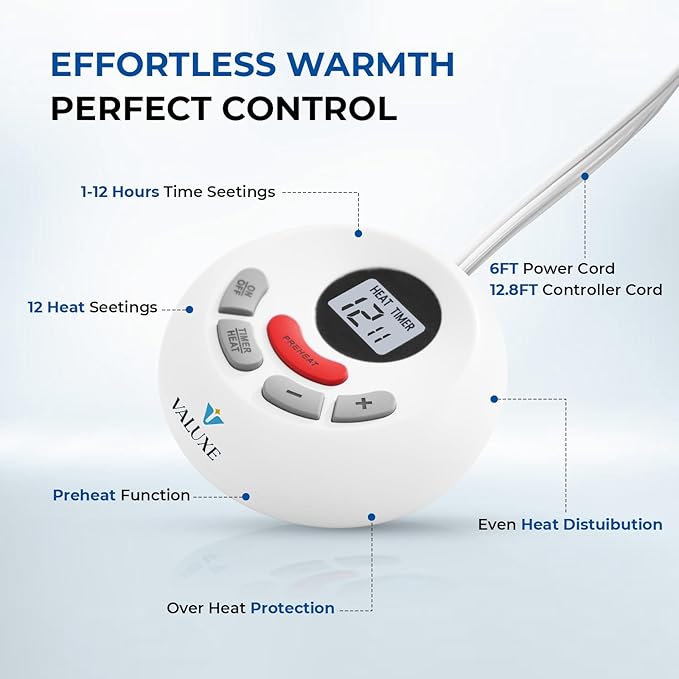 Heated Mattress Pad Twin XL Size Quilted Heating Electric Bed Warmer Comfort Heat Mattress Pad Cover Single Controller（10 Heat Setting | 1-12 Hours Auto Shut Off | with 8-21 Inch Deep Pocket） Gray