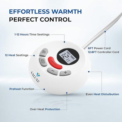 Heated Mattress Pad Twin XL Size Quilted Heating Electric Bed Warmer Luxury Comfort Heat Mattress Pad Cover Single Controller（10 Heat Setting | 1-12 Hours Auto Shut Off | with 8-21 Inch Deep Pocket）