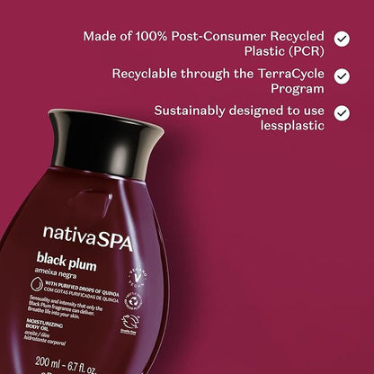 Nativa SPA by O Boticário, Black Plum Body Oil, Scented Moisturizer, Enriched with Purified Quinoa Drops to Boost Hydration, 6.8 Ounce