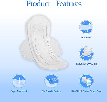 MODAL Pads for Women, Unscented Daily Thin Sanitary Pads for Period with Wings, 9.5 Inch(240 mm), Regular, 32 Count