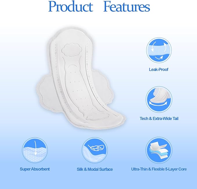 MODAL Pads for Women, Unscented Daily Thin Sanitary Pads for Period with Wings, 9.5 Inch(240 mm), Regular, 8 Count