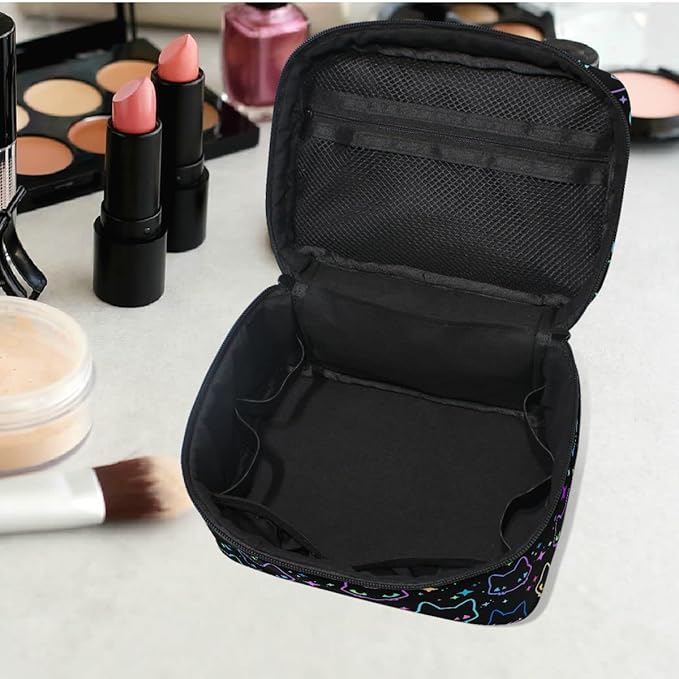 Goth Makeup Bag, Colorful Neon Cat Heads Makeup Organizer Bags Toiletry Bag Box Travel Cosmetic Bag Make Up Train Case for Women Teen Girl Ladies