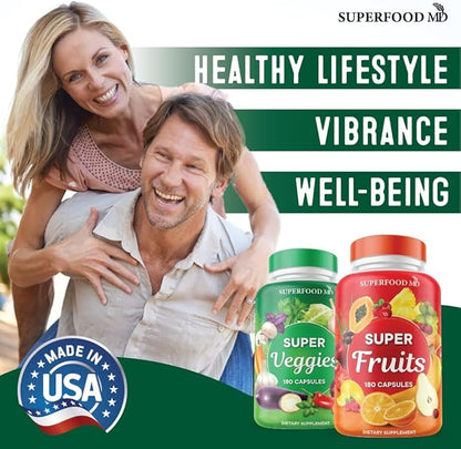 Superfood Fruit and Veggie Supplement - 360 Whole Super Fruit and Vegetable Supplements & Vitamin with Olive Leaf, Soy Free- 180 Count (Pack of 2)
