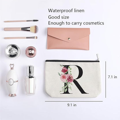 Initial Makeup Bag, Personalized Gifts for Women, Bridesmaid Gifts, Birthday Gifts for Women Mom, Gifts for Best Friend, Bride Bridesmaid Cosmetic bag (Letter R)