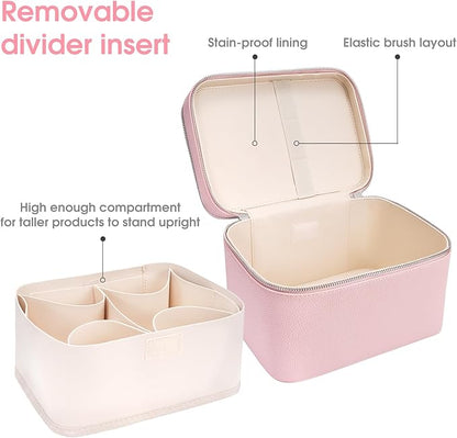 Makeup Case, Large Capacity Waterproof Double Layer Cosmetic Bag with Removable Divider, Double Compartment Brush Organizer, Multi-functional Travel Organizer