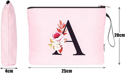Vavabox A-Z Personalized Makeup Bag, Birthday Gifts for Women Mom, Gifts for Best Friend, Bride Bridesmaid Cosmetic bag (A, Pink)