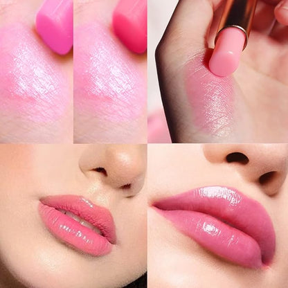 BINGBRUSH Peach Color Changing Lipstick,Moisturizer Long Lasting Lip Care Lip Balm Magic Lip Gloss Lip Tint Stain Gloss Set for Women (3 pcs Peach + Strawberry +Grape Lipstick)