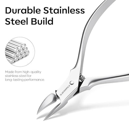 FAMILIFE Cuticle Nippers Scissors – Professional Stainless Steel Cuticle Trimmer for Thick Nails, Ingrown Toenails & Seniors, Sharp Durable Blades with Ergonomic Handle for Salon & Home Use