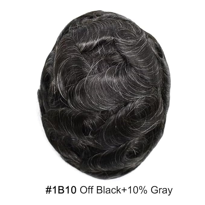 FACE MIRACLE Toupee for Men Lace Center Mens Toupee Hairpiece for Man Human Hair Replacement System Lace Center with Poly around Hair Units Mens Wig Hair Prosthesis 6"X9" #1B10
