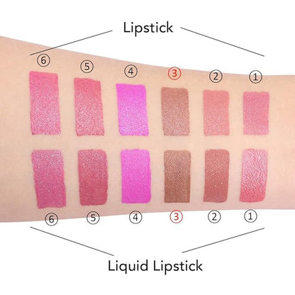 evpct 2 in 1 Nude Brown Glitter Metallic Shimmer Diamond Lipstick and Lip Gloss Set for Women Long Lasting Waterproof, Bronze Gold Sparkle Glitter Shiny Lipstick and Lip Liner Makeup Set, 03#