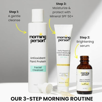 Stem-C Vitamin C Brightening Serum with Ferulic Acid, Vitamin E and Hyaluronic Acid - Improves Dark Spots And Uneven Skin Tone - Hydrating And Nourishing