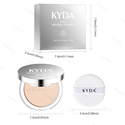 KYDA Mineral Powder, SPF 35, 4-in-1 Mineral Pressed Powder Foundation with Concealer and Setting, Matte Weightless Pressed Foundation, Light to Medium Coverage, NATURAL IVORY