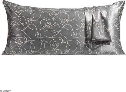 Kitsch & Disney Mickey Mouse Satin Pillowcase with Zipper Softer Than Silk, Cooling Pillow Case for Hair & Skin, Wrinkle Free, Machine Washable, King Size (19x36)