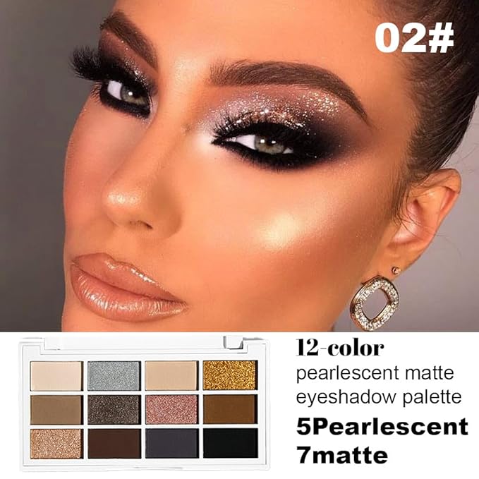 evpct 12 Colors Matte Shimmer Pressed Eye Shadow Palette Makeup for Women, Beige Light Neutral Nude Brown Cocoa Taupe Black Smoky, Silver Bronze Gold Rose Champagne Shimmer, Eyeshadow Contour Palette