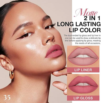 evpct 1Pcs Mauve Pink Matte Lip Liner and Liquid Lipstick Stain Makeup Set for Women, Light Mauve Long Lasting Smudge Proof Lipstick labiales matte mate larga duracion listip 24 hours originales, 35#