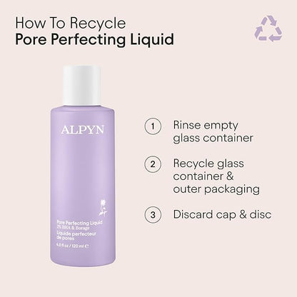 Alpyn Pore Perfecting Liquid Toner with 2% BHA & Borage | Liquid Exfoliator to Minimize Pores, Calm & Restore Skin's Natural pH | 4 oz / 120 ml