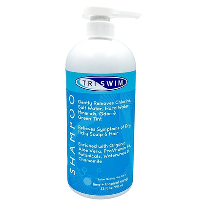 TRISWIM Chlorine Removal Shampoo 32oz | Removes Chlorine, Bromine, Hard Water Minerals & Saltwater | Hydrates & Restores Hair | Safe for Color-Treated Hair | Lime + Tropical Mango Scent