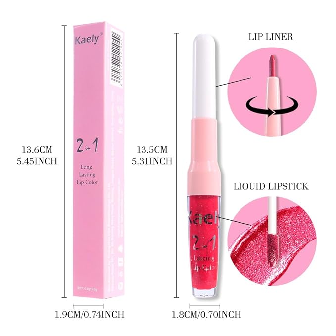 Kaely 2-in-1 Crushed Ruby Red Metallic Lipstick and Lip Liner, Shimmer Liquid Metallic Lipsticks for Women, Glitter Lip Gloss Stain Long Lasting Waterproof Smudge Proof 24 Hour, Vegan Makeup, 18