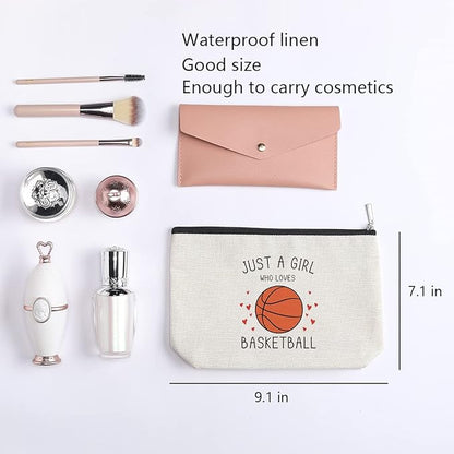 Basketball Gifts, Basketball Gifts for Girls, Basketball Stuff, Gift for Bestie Sister Daughter Girls Sister Friend Women, basketball Decor, Travel Toiletry Makeup Zipper Pouch Just a Girl Who Loves