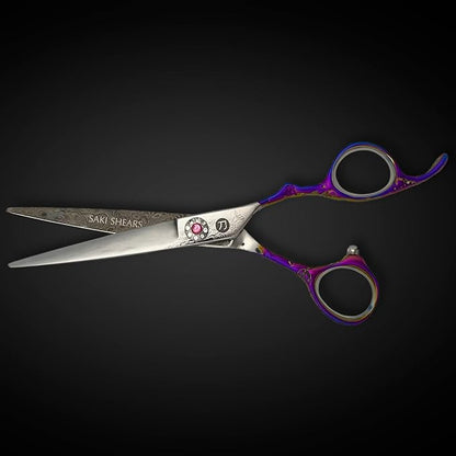 Saki Kohana Damascus Steel Hair Cutting Shears, 61-63 HRC Hardness, Japanese Convex Blade