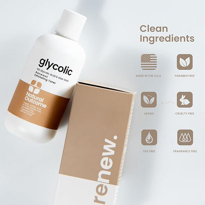 Natural Outcome Glycolic Acid Toner 5% for Face | Gentle Exfoliating Toner - with Aloe Vera & Quinoa Extract | Advance Anti-Aging Toning Solution Rejuvenates Skin & Minimizes Pore Appearance | 8 oz