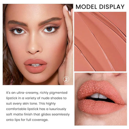 3 Pcs Matte Velvet Lipstick for Women Set,Nude Long Lasting Matte Lip Stick 24H Waterproof for Girls Natural Lip Makeup,Matte Non-Stick Lipstick Makeup for Women,labiales magicos 24 horas originales