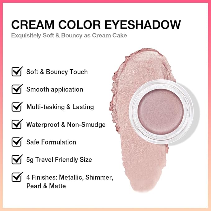Single Cream Eye Shadow,Champagne Shimmer Glitter Natural Nude Monochrome Eyeshadow Palette,Waterproof,Long Lasting Naturing-Looking,Vegan & Cruelty-Free,17